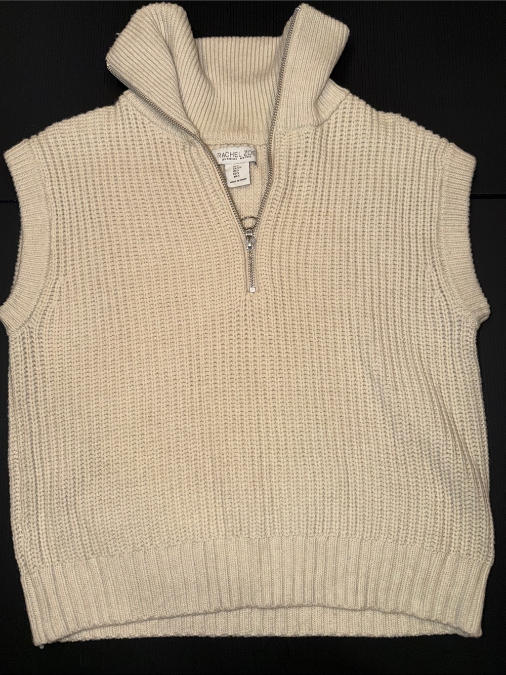 Rachel Zoe Cream Knit Half-Zip Sleeveless Sweater Vest